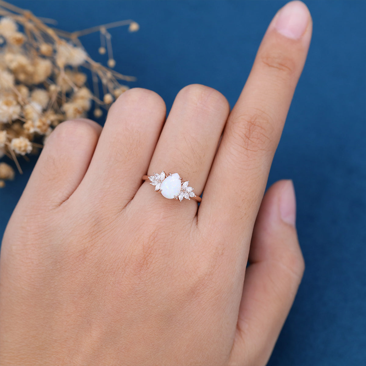 Pear cut Opal Cluster Engagement ring 