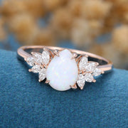 Pear cut Opal Cluster Engagement ring 