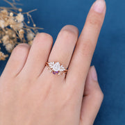 Pear cut Moissanite Cluster Engagement ring Bridal Set 