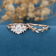 Pear cut Moissanite Cluster Engagement ring Bridal Set 