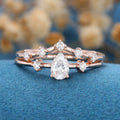 Pear cut Moissanite Engagement ring Bridal Set 