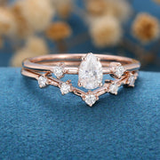 Pear cut Moissanite Engagement ring Bridal Set 