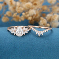 Pear cut Moissanite Cluster Engagement ring Bridal Set 