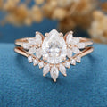 Pear cut Moissanite Cluster Engagement ring Bridal Set 