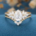 Pear cut Moissanite Cluster Engagement ring Bridal Set 