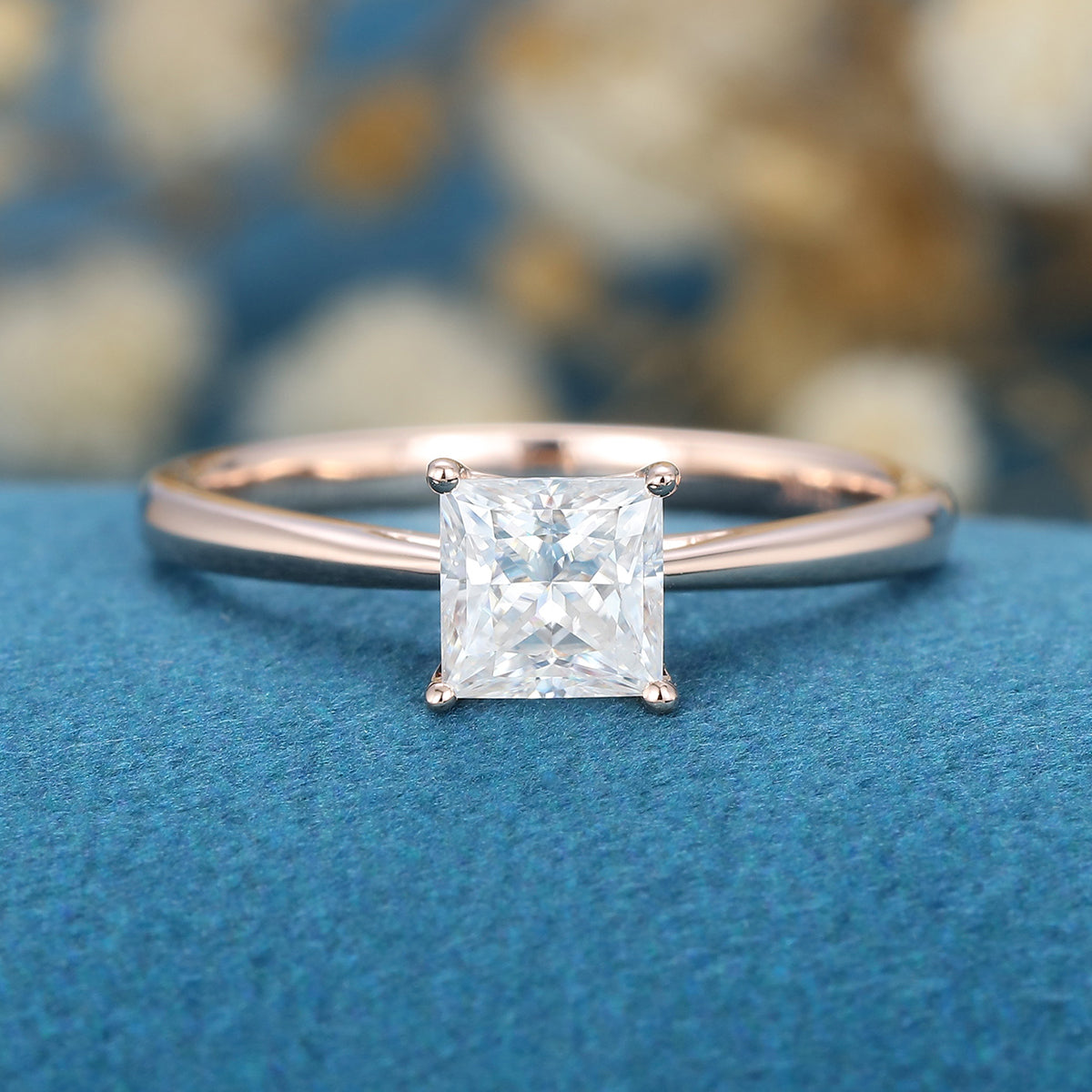 Princess cut Moissanite Solitaire Engagement Ring 