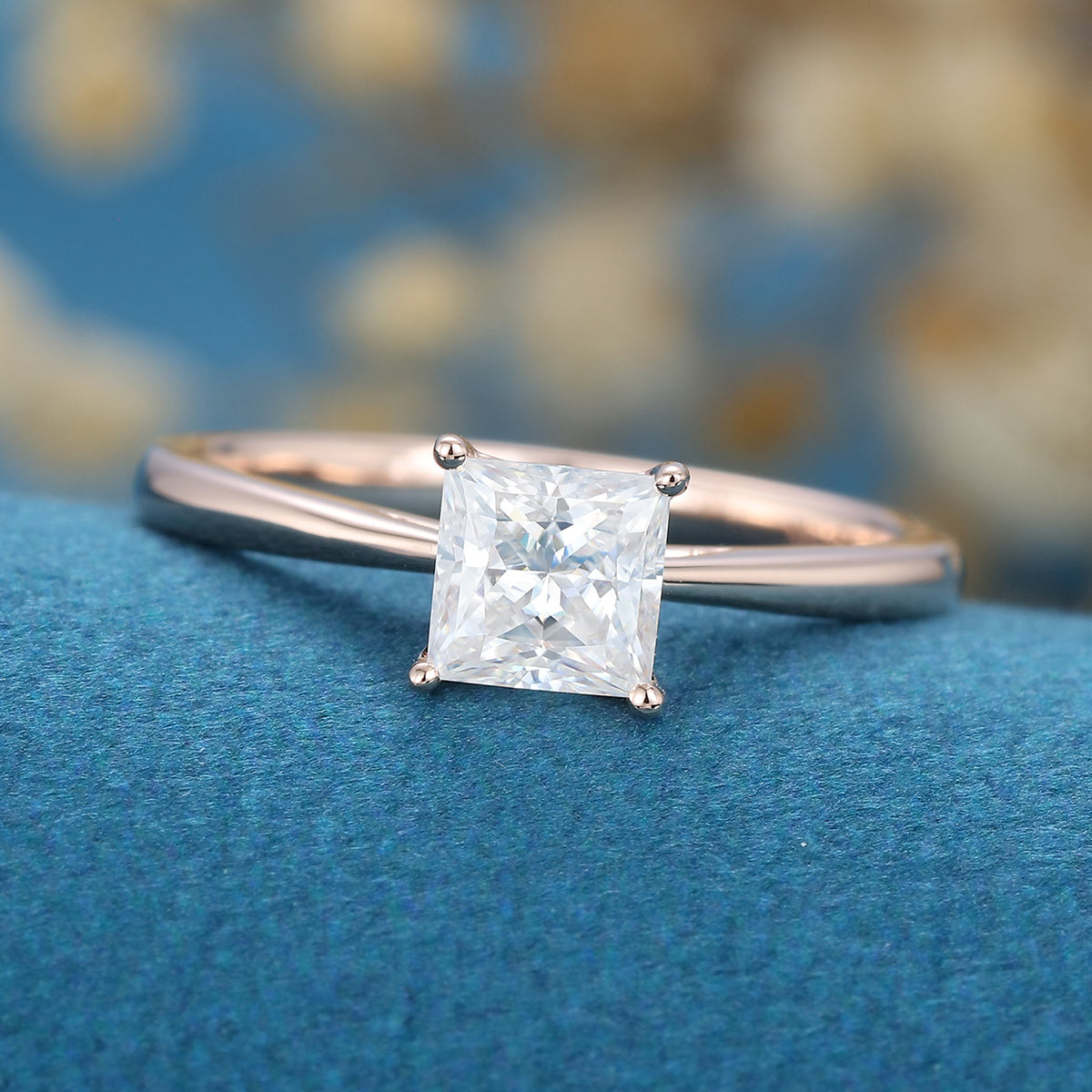 Princess cut Moissanite Solitaire Engagement Ring 