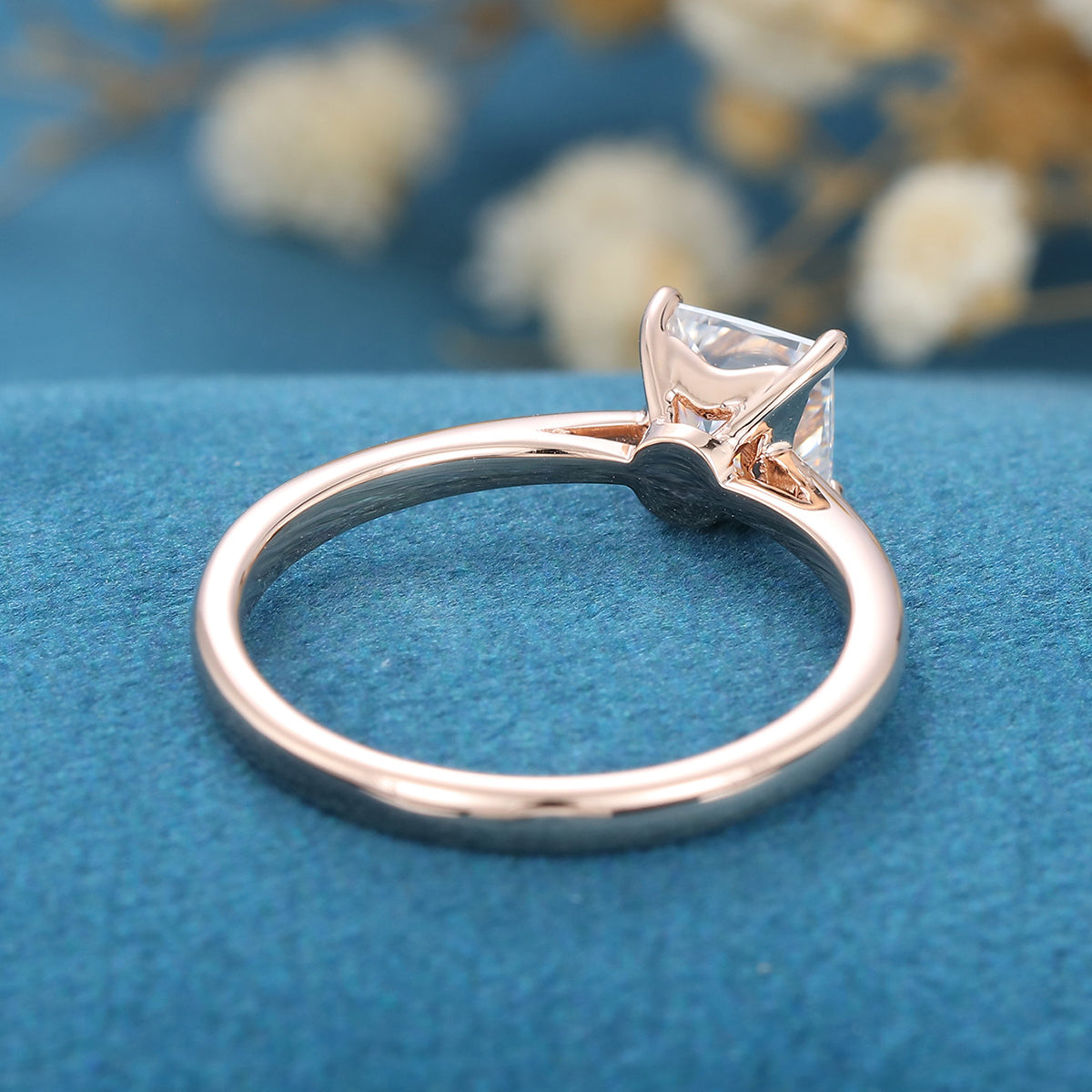 Princess cut Moissanite Solitaire Engagement Ring 