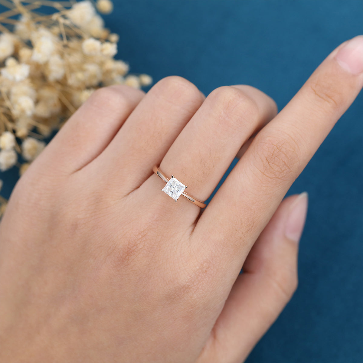 Princess cut Moissanite Solitaire Engagement Ring 