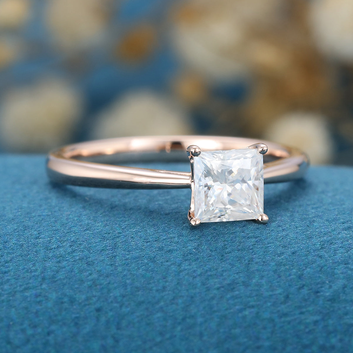 Princess cut Moissanite Solitaire Engagement Ring 