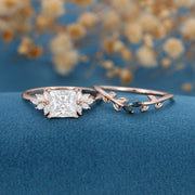 2 Carat Princess cut Moissanite cluster Engagement Ring Bridal Set 