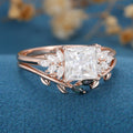 2 Carat Princess cut Moissanite cluster Engagement Ring Bridal Set 