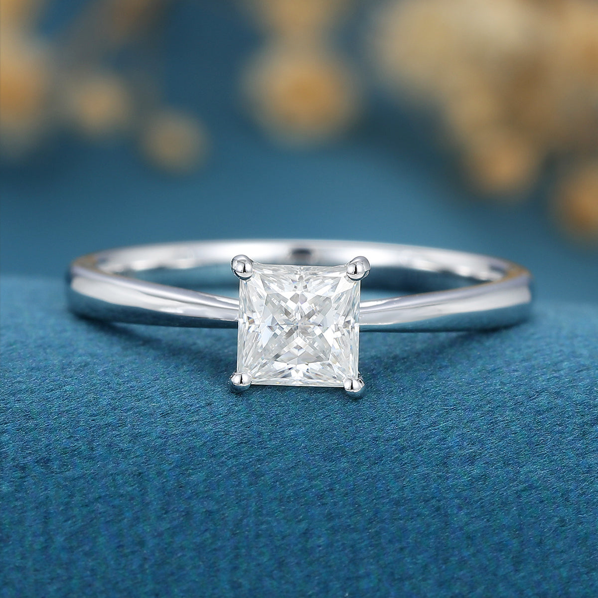 Princess cut Moissanite Solitaire Engagement ring 