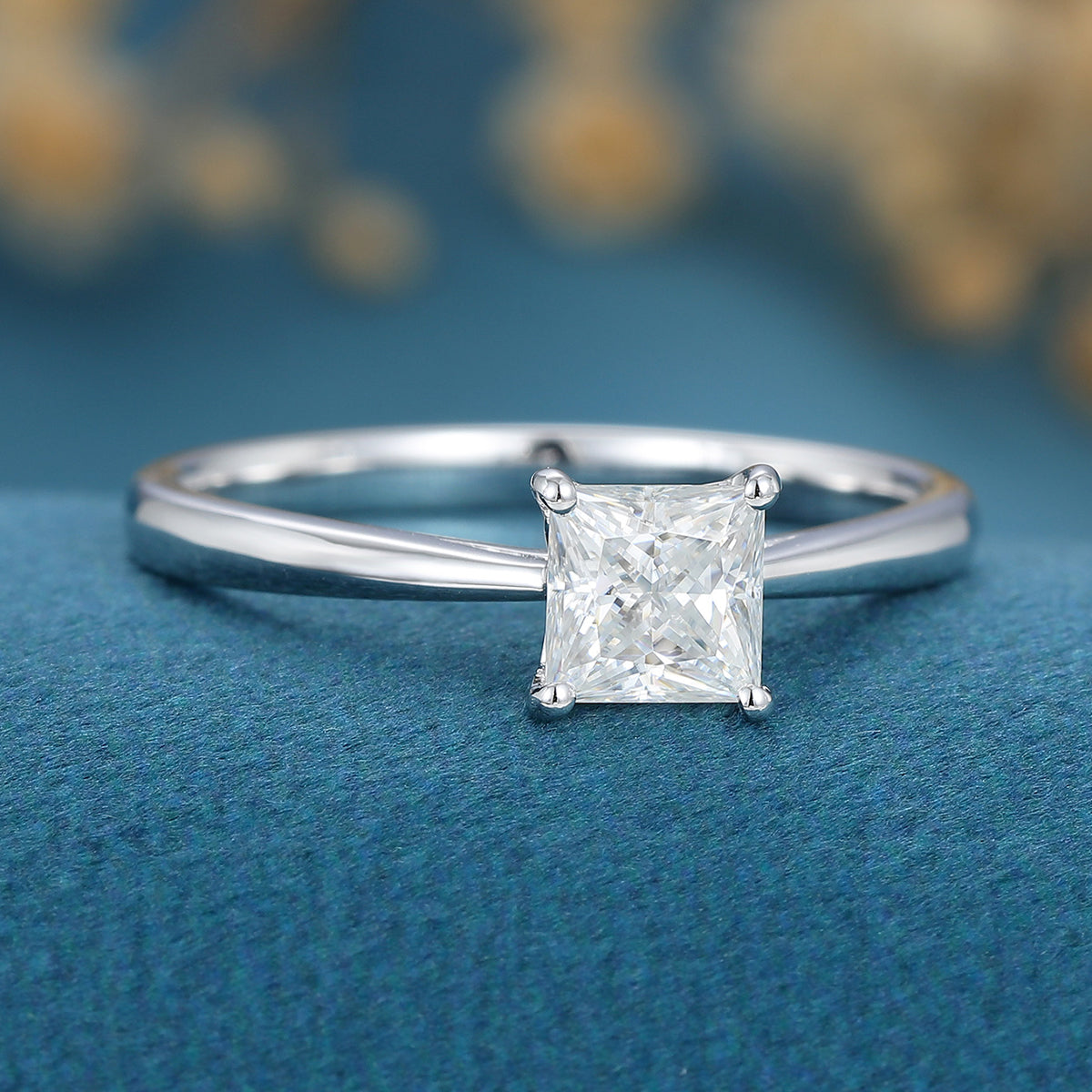 Princess cut Moissanite Solitaire Engagement ring 