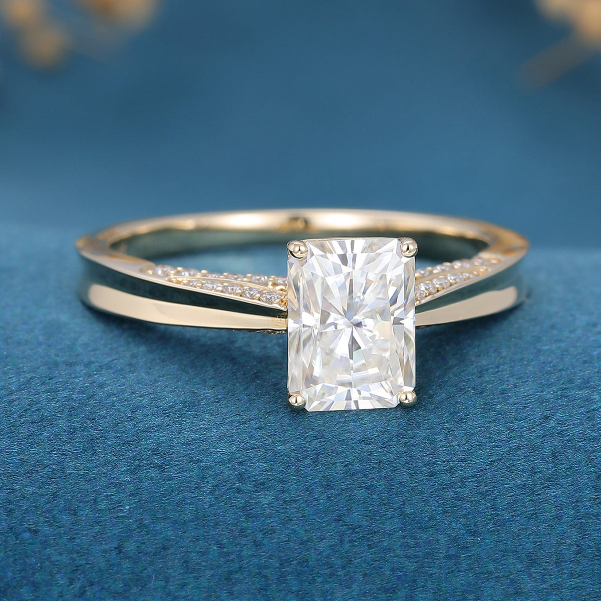 Radiant cut Moissanite Solitaire Engagement Ring 