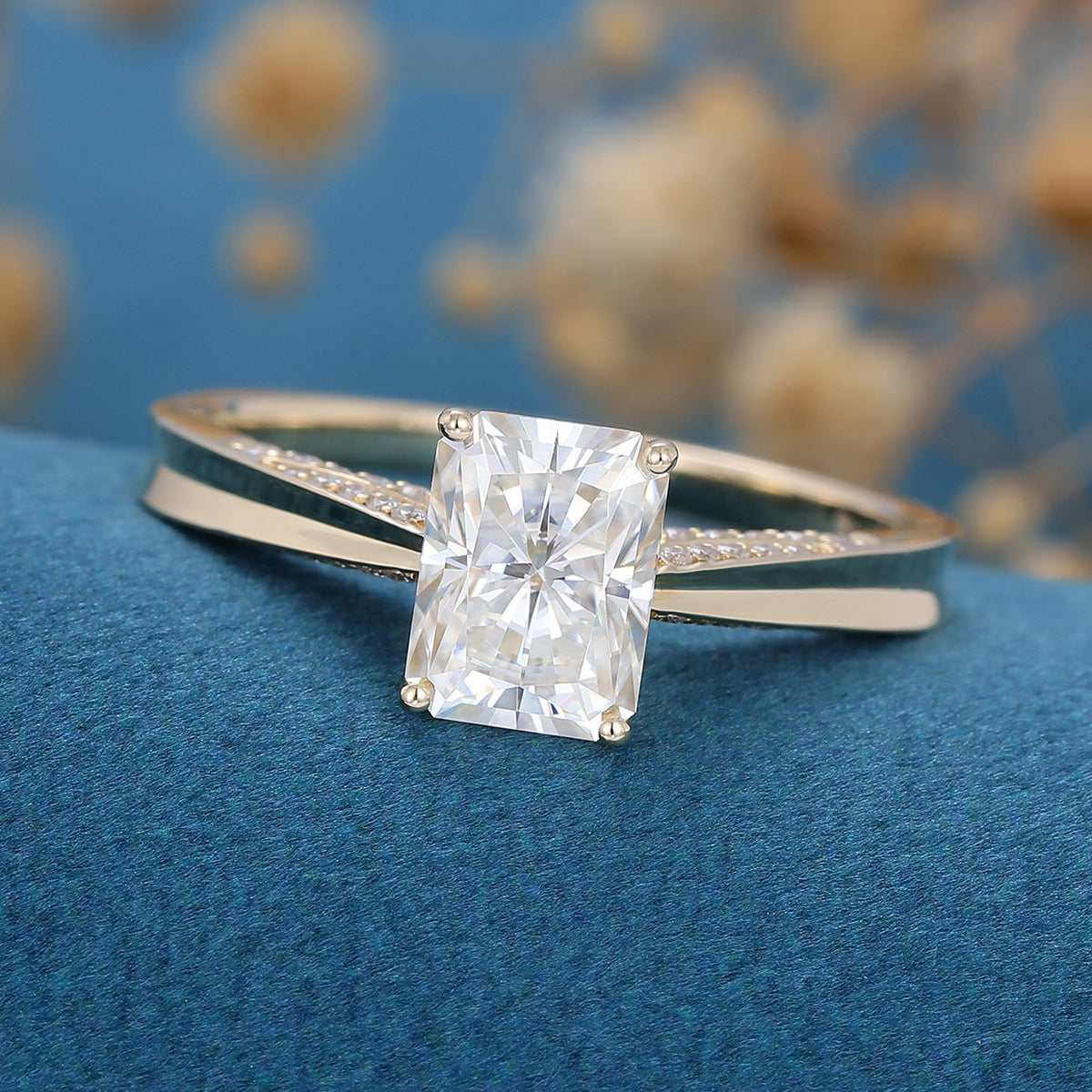Radiant cut Moissanite Solitaire Engagement Ring 