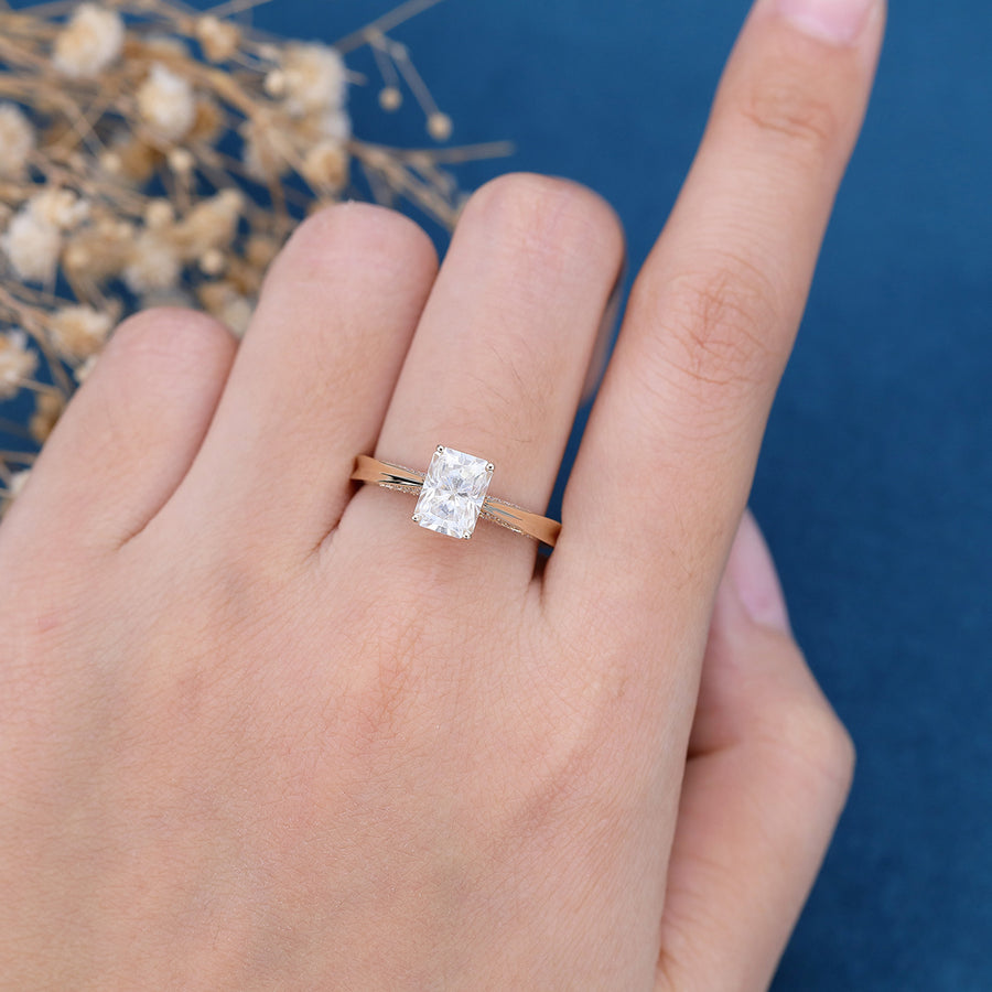 Radiant cut Moissanite Solitaire Engagement Ring 