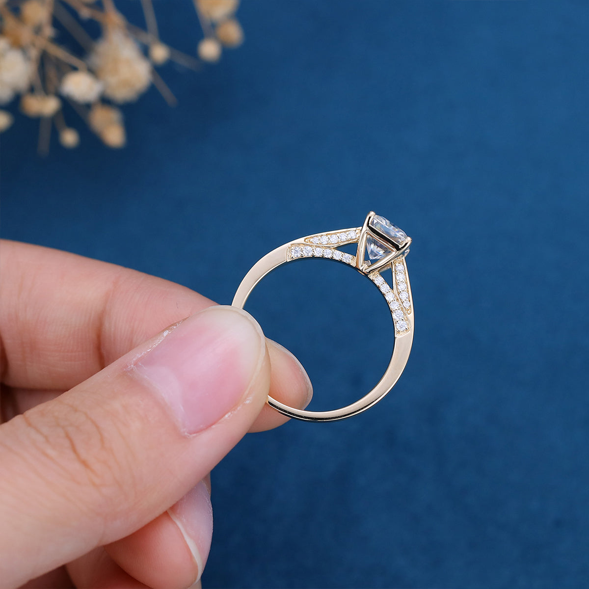 Radiant cut Moissanite Solitaire Engagement Ring 