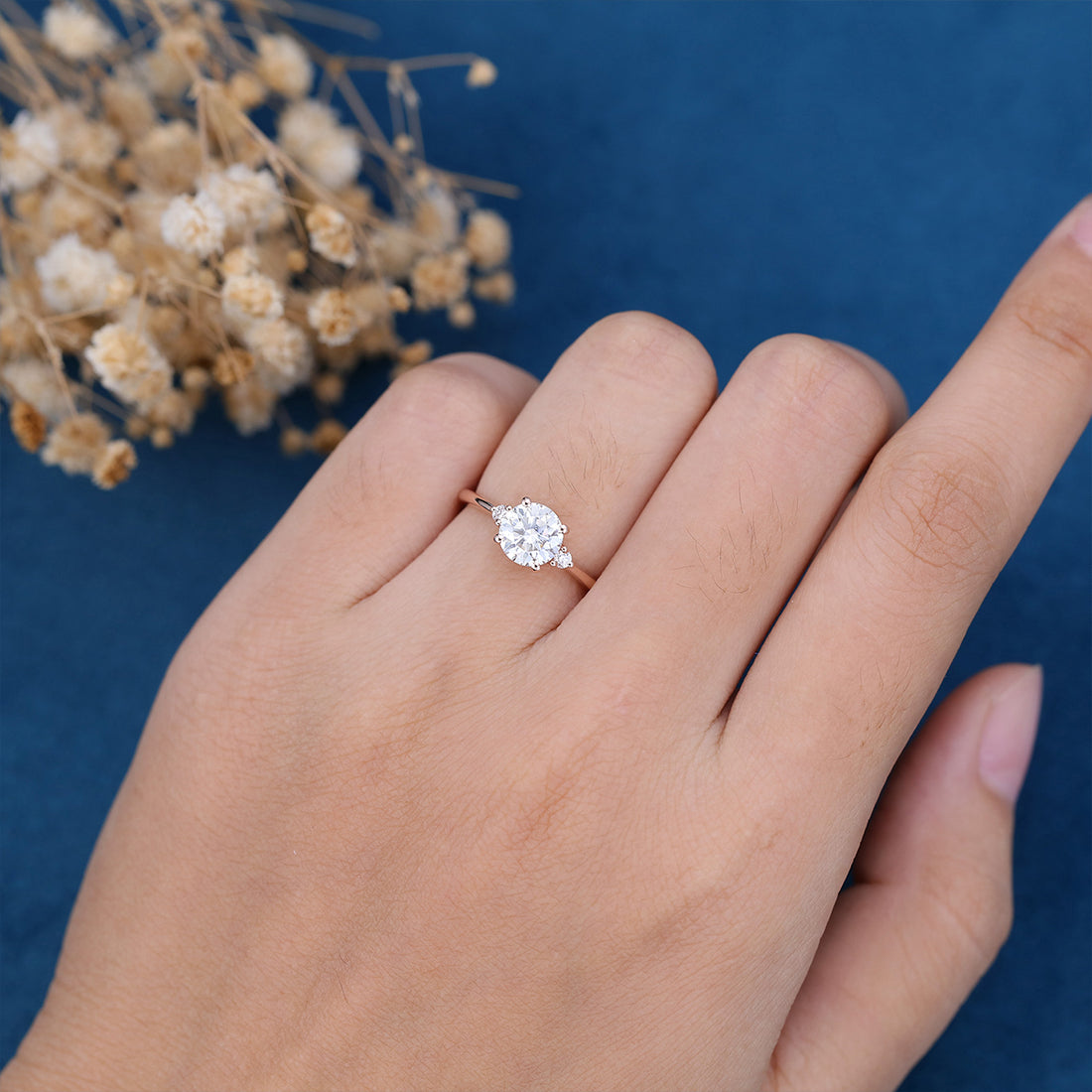 6.5mm Round cut Moissanite Engagement ring 