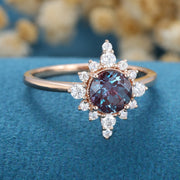 Round cut Alexandrite Halo Diamond Engagement ring 