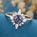 Round cut Alexandrite Halo Diamond Engagement ring 