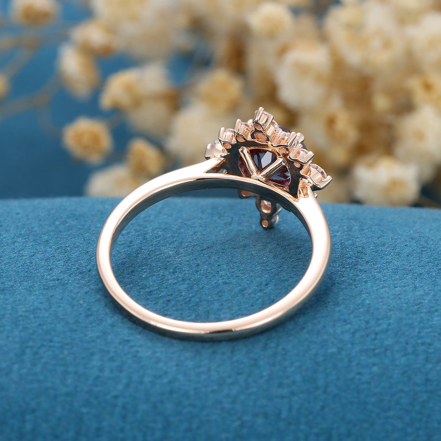 Round cut Alexandrite Halo Diamond Engagement ring 