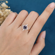 Round cut Alexandrite Halo Diamond Engagement ring 
