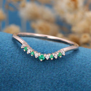 Diamond/Emerald Curved Wedding Band Ring 