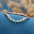 Diamond/Emerald Curved Wedding Band Ring 