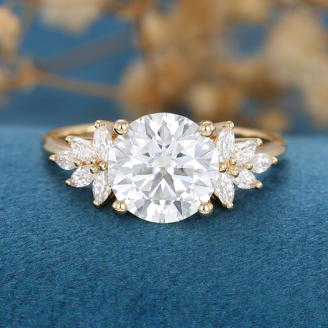 8.5mm Round cut Moissanite Cluster Engagement ring 