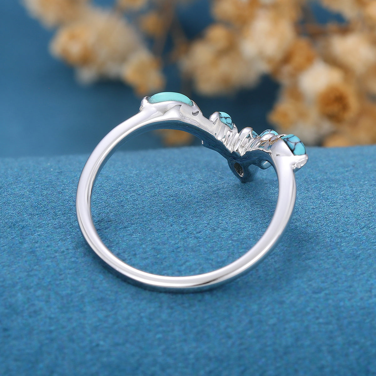 Marquise cut Turquoise Curved Wedding Band Ring 