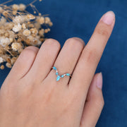 Marquise cut Turquoise Curved Wedding Band Ring 