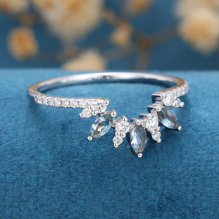 Marquise cut Alexandrite | half eternity Diamond Curved Wedding Band Ring 