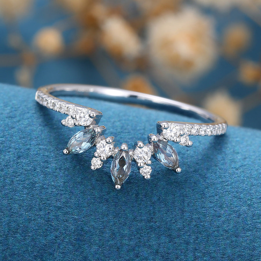 Marquise cut Alexandrite | half eternity Diamond Curved Wedding Band Ring 