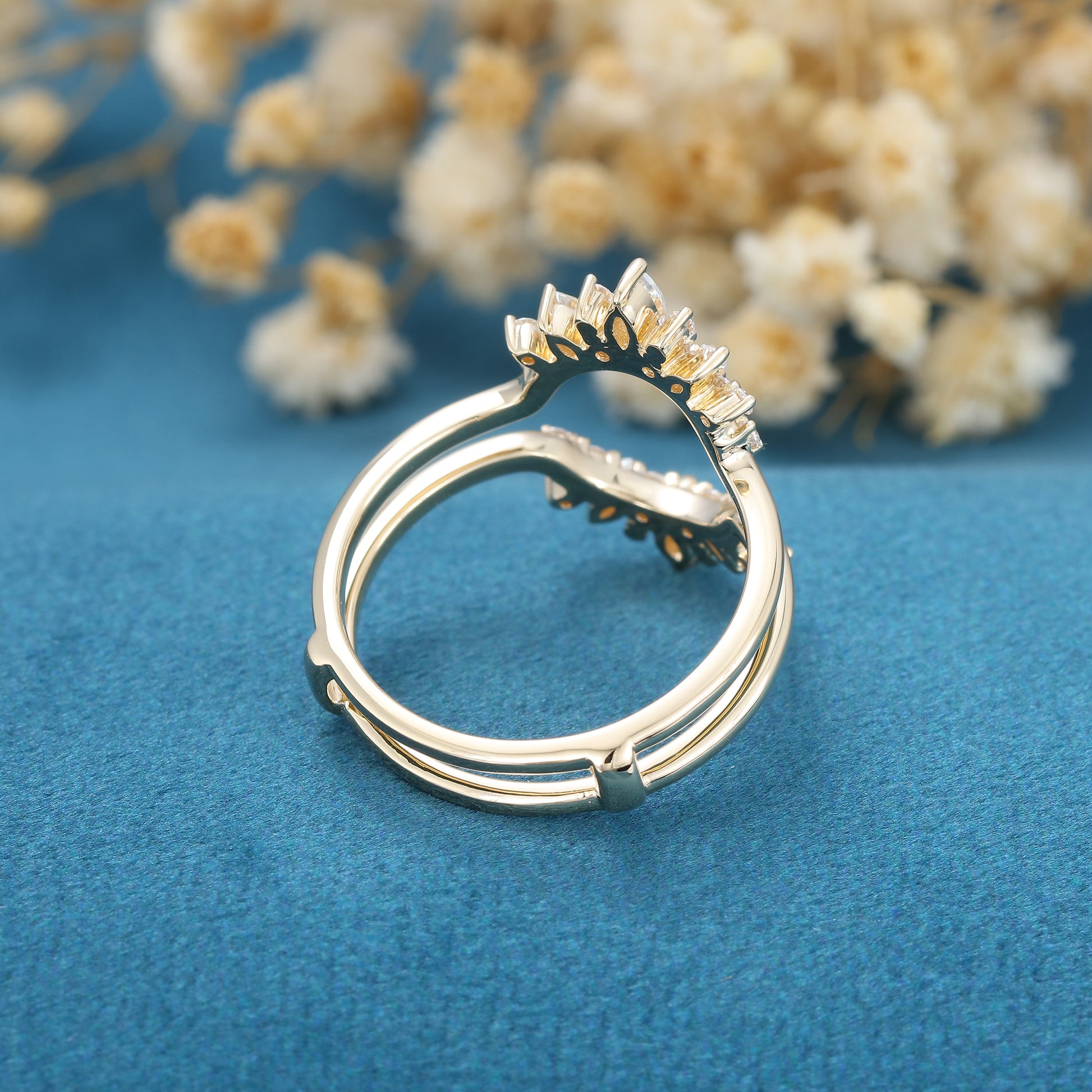 Double Diamond Moissanite Curved Wedding Band Ring