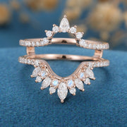 Double Marquise  Moissanite | Diamond Curved Wedding Band Ring 