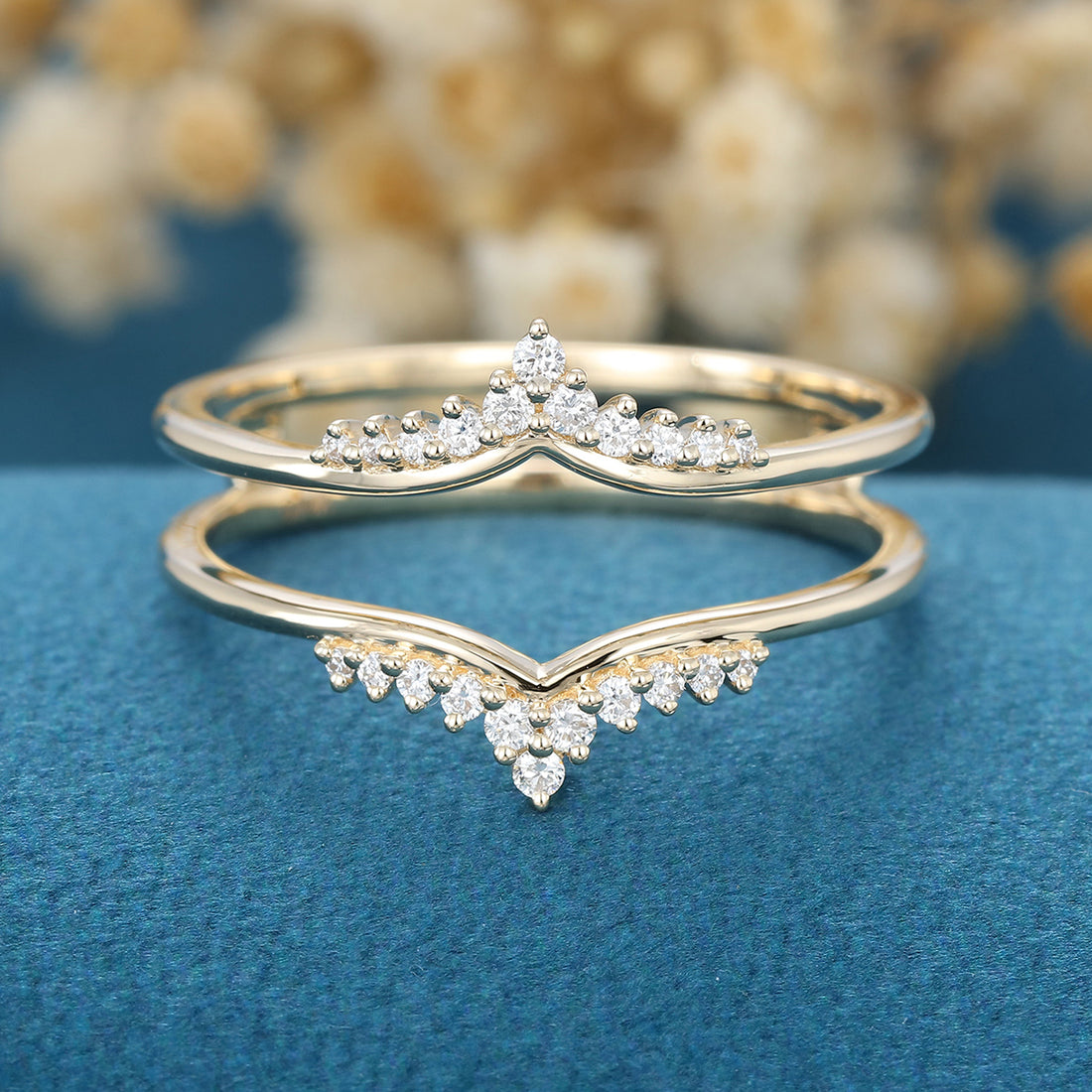 Double Diamond | Moissanite Curved Wedding Band Ring 