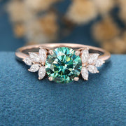 Round cut Green Moissanite Cluster Engagement Ring 