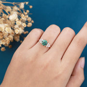 Round cut Green Moissanite Cluster Engagement Ring 