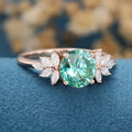 Round cut Green Moissanite Cluster Engagement Ring 