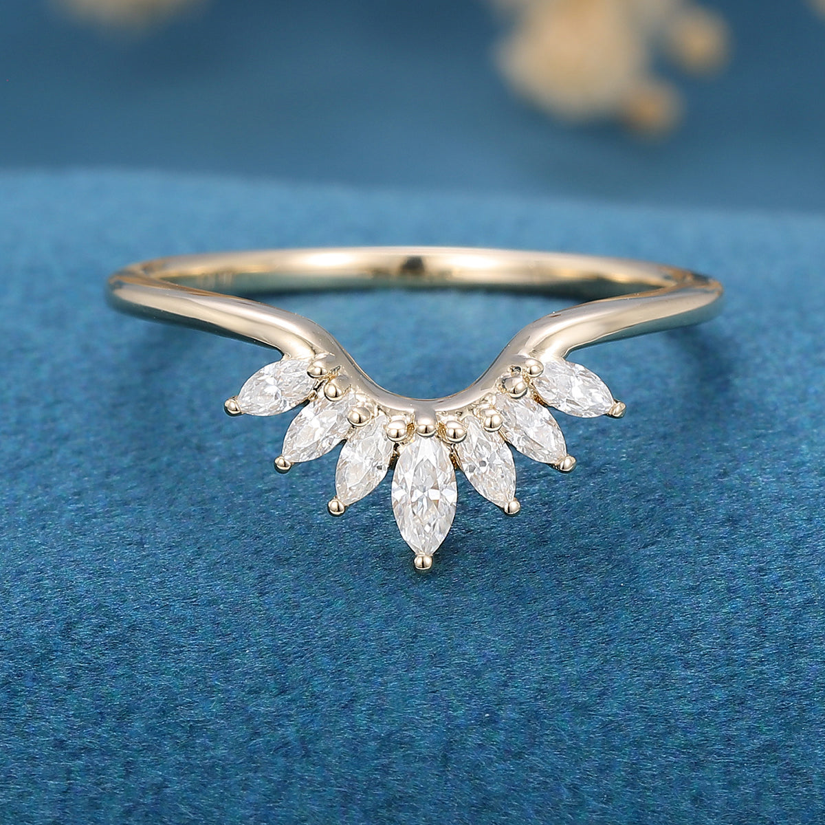 Marquise cut Moissanite Curved Wedding Band Ring 