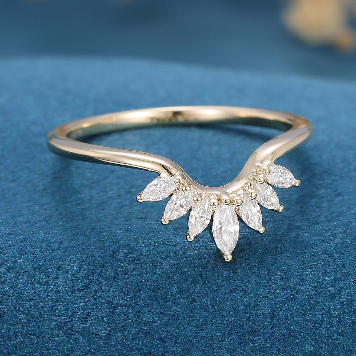 Marquise cut Moissanite Curved Wedding Band Ring 