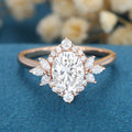 Oval cut Moissanite Halo  Engagement Ring 
