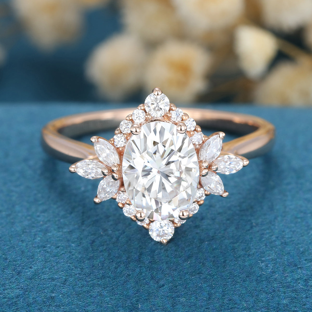 Oval cut Moissanite Halo  Engagement Ring 