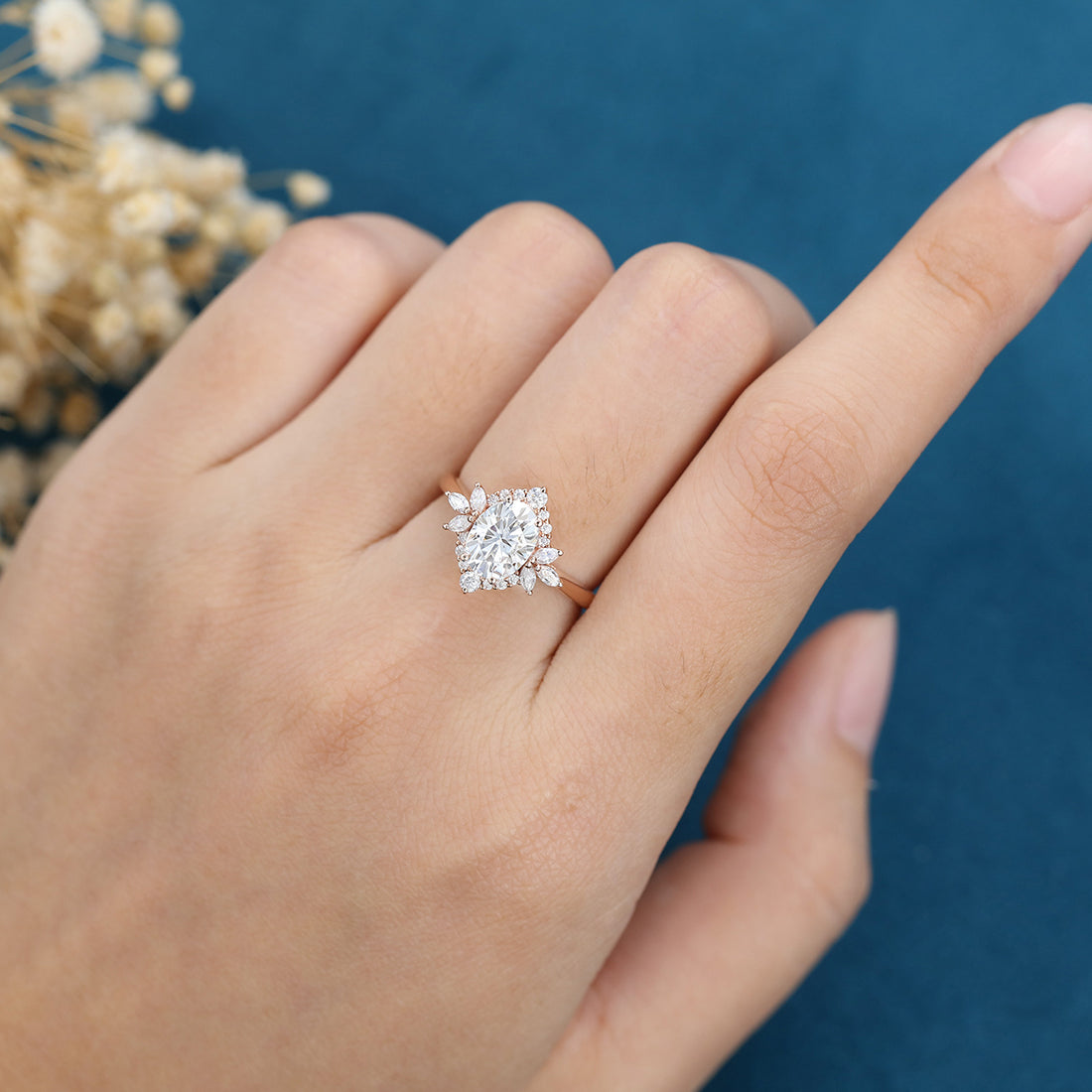 1.5Carat Oval cut Moissanite Halo Engagement Ring