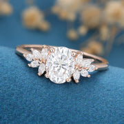 1.5 Carat Vintage Oval cut Moissanite Cluster Engagement Ring for Women 