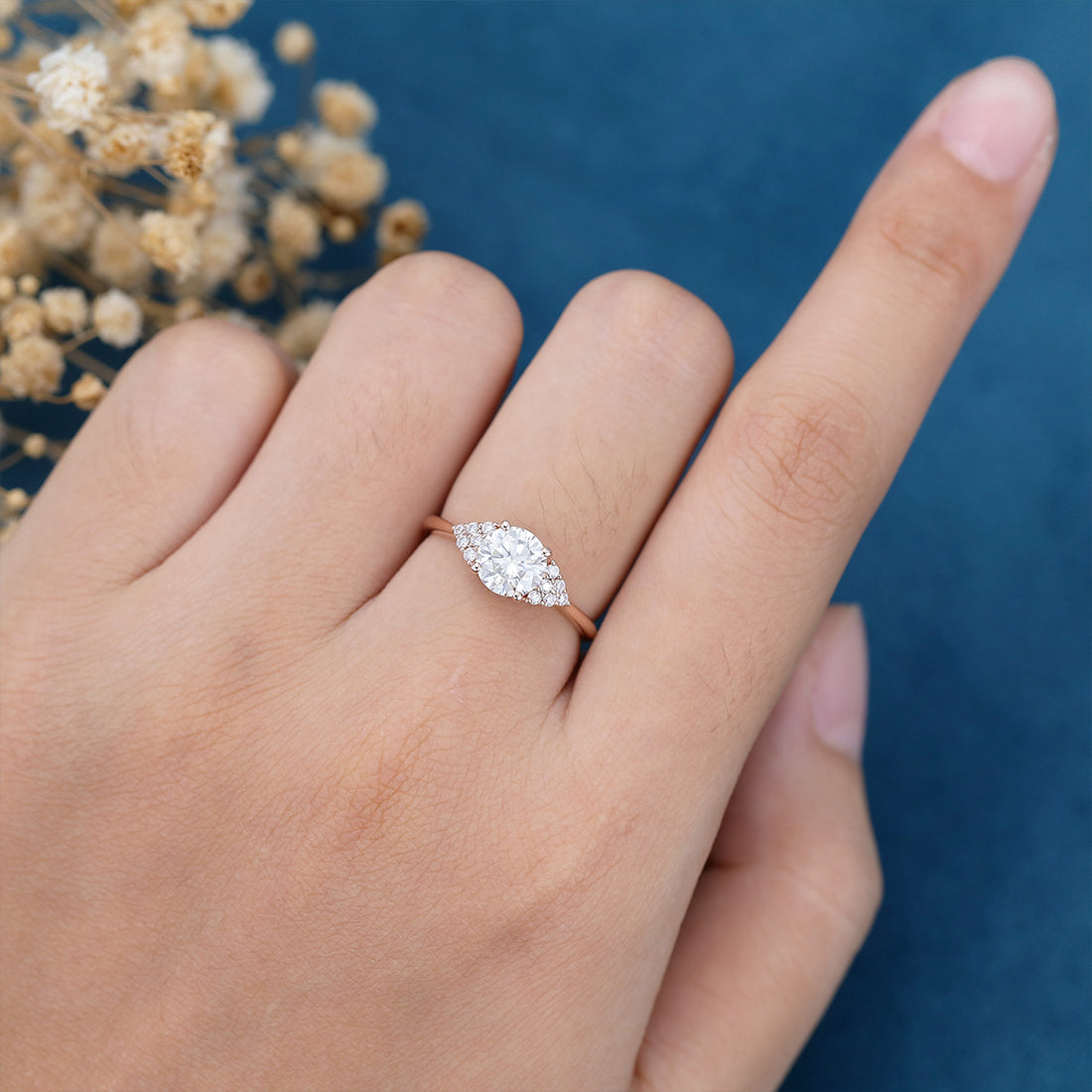 Round cut Moissanite  Cluster Engagement Ring