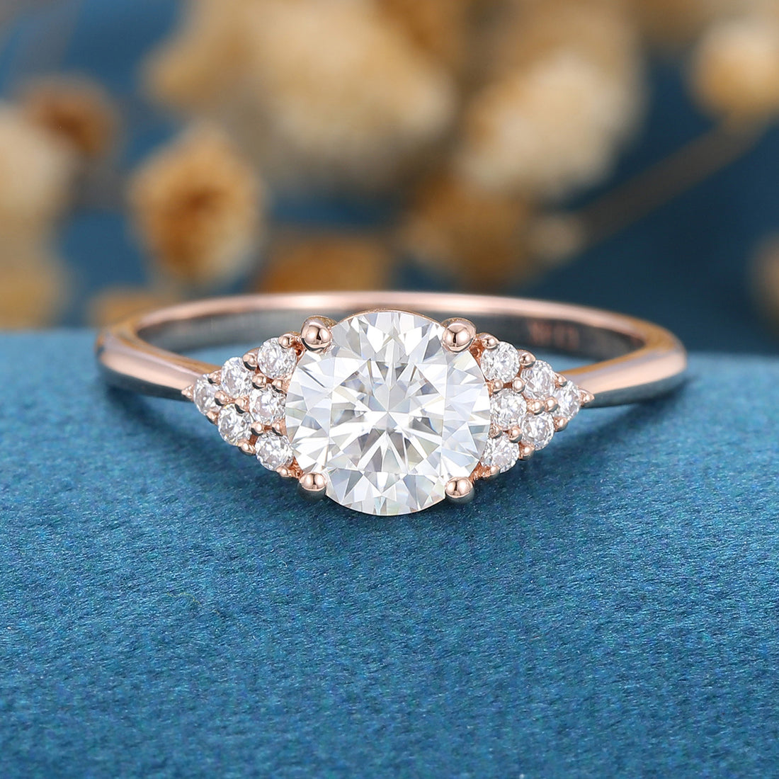 Round cut Moissanite  Cluster Engagement Ring 