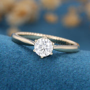 Round cut Moissanite Minimalist Engagement Ring 