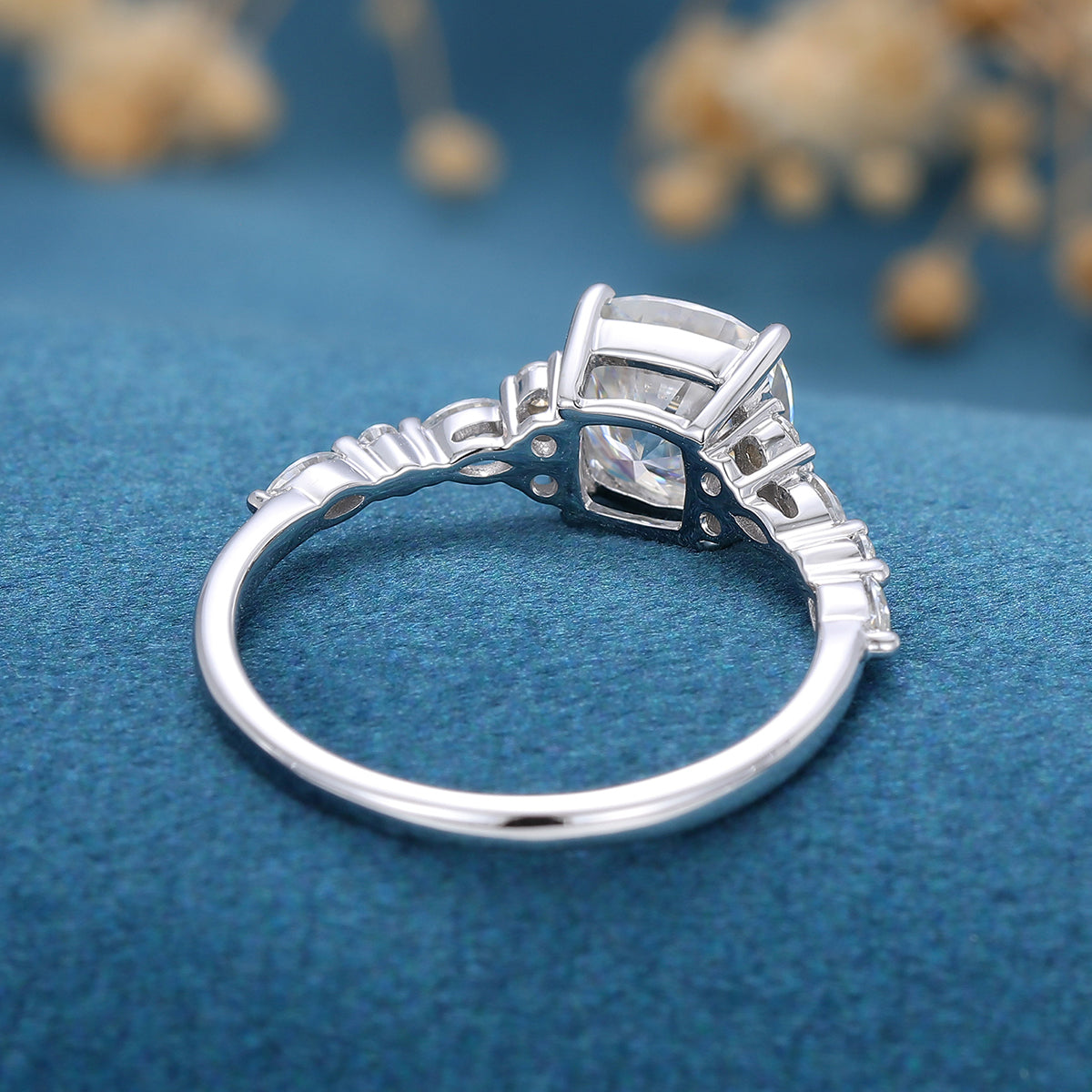 1.25 Carat Cushion cut Moissanite Halo Engagement Ring 